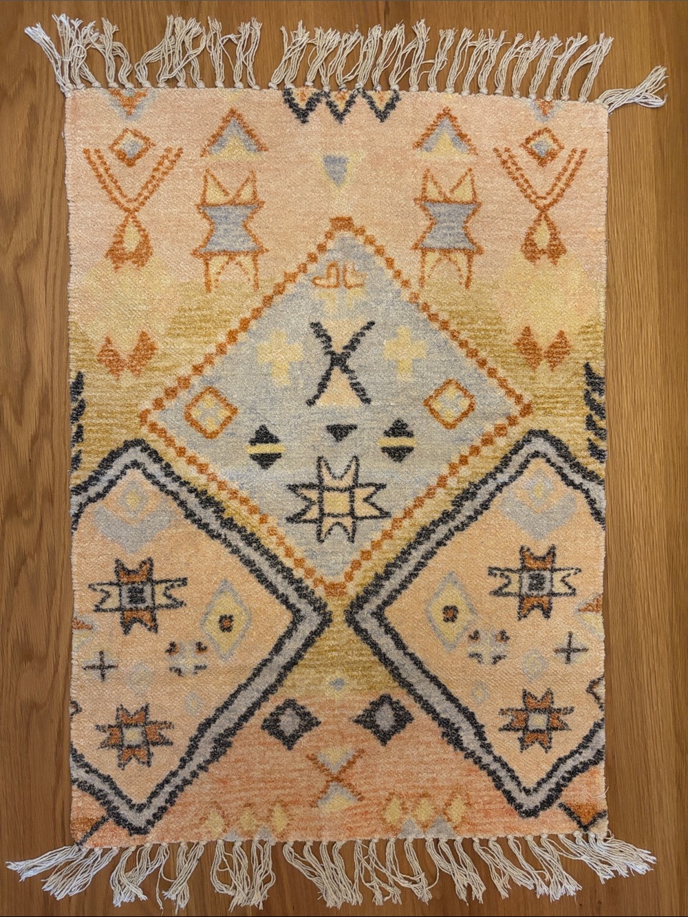 Urban Outfitters Peach, Yellow & Gray Aztec-Style Fringe Door Mat